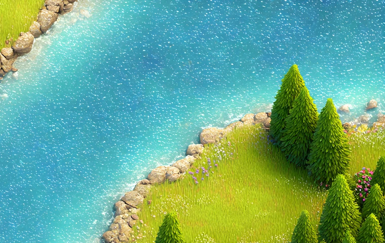A forested BC river shoreline from the game
